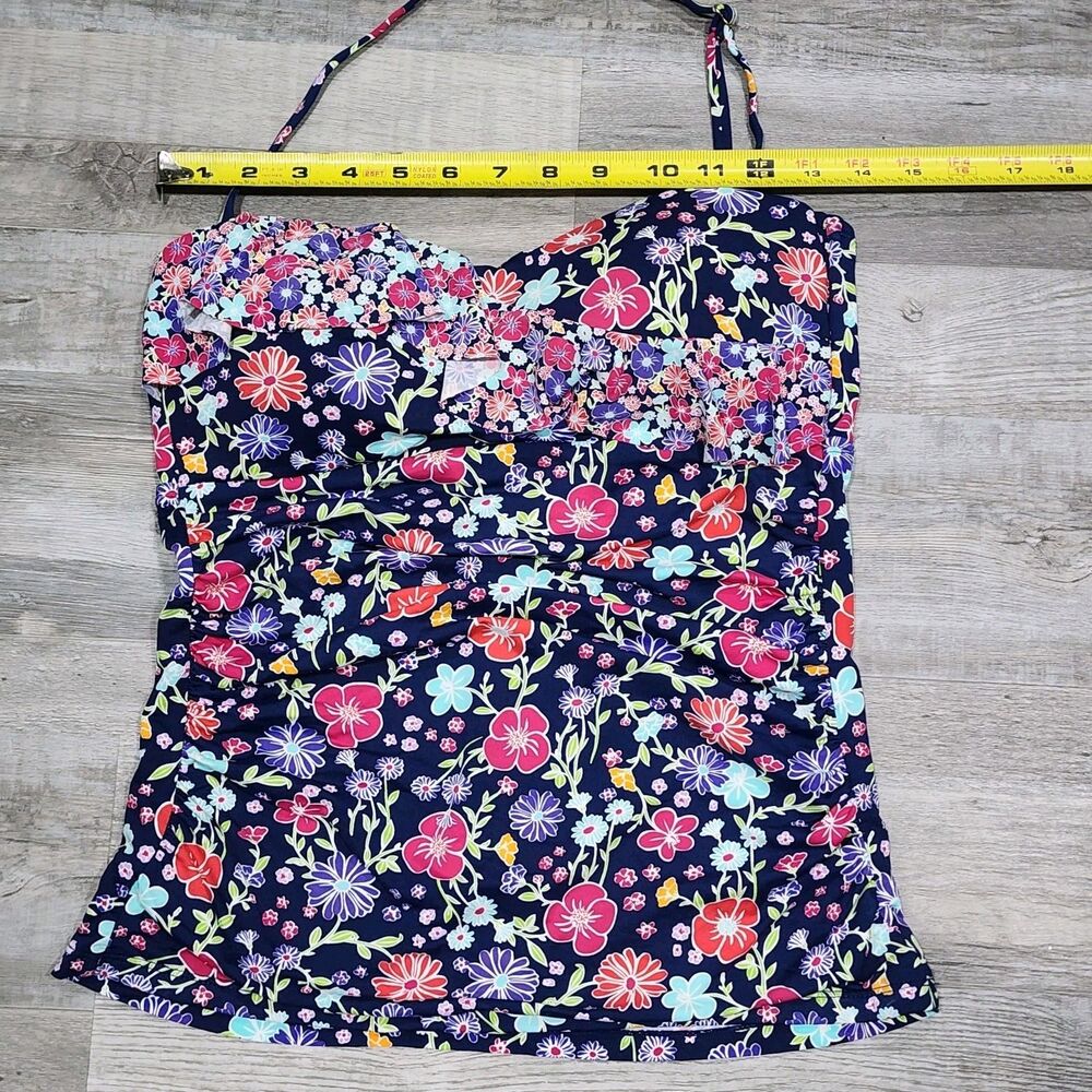 Liz Claiborne Swimwear Navy Flower Bandeau Tankini Swim Top Size Medium - Picture 5 of 9
